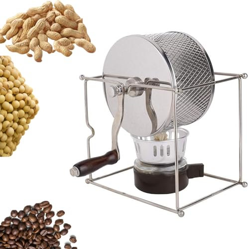 DISHENGZHEN Mini torréfacteur Manuel de Grains de café, Rouleaux en Acier Inoxydable, torréfacteur Domestique avec poignée pour sésame, soja, cacahuètes, thé, diverses Noix