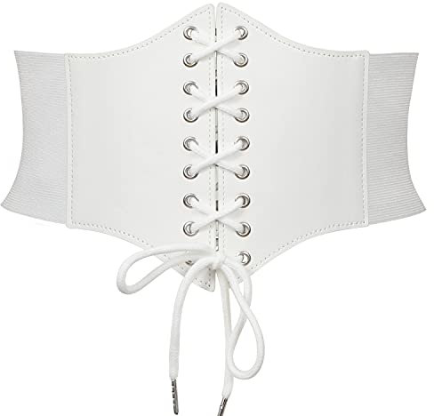 JasGood Damen Korsett Gürtel Schnürkorsett Elastischen Breiten Band, Gebundener Waspie Taille Gürtel Hüftgurt für Damen Halloween,Weiß,65cm(Anzug für Taille 60cm-66cm)