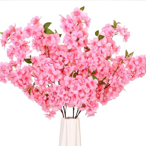 Summ Boutique Künstliche Kirschblütenzweige, künstliche Kirschblütenstiele, für Vasen-Arrangements, Hochzeit, Zuhause, Party, Küche, Dekoration, Rosa, 3 Stück