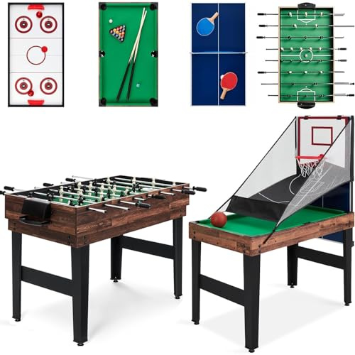 FCOUMY 5 in 1 Multi Game Table, Combo Sports Game Table for Kids 4FT | Pool Table, Foosball, Table Tennis Table, Hockey and Basketball with All Accessory