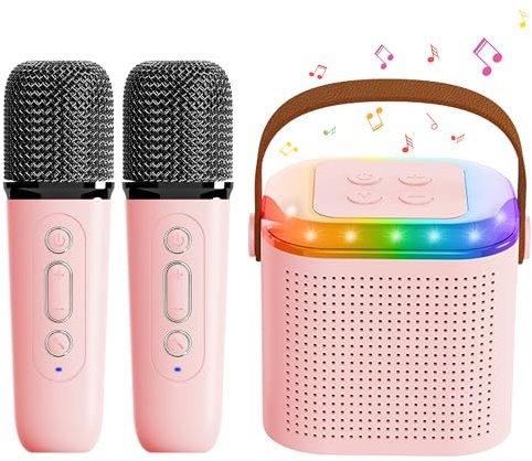 Richgv Karaoke Machine for Kids Adults with 2 Microphones, Portable Bluetooth Speaker with Voice & Light Changing Effects, Girls Toys Birthday for Girls Ages 4 5 6 7 8 9 10+ (Pink)