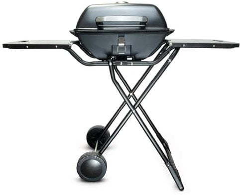 Korona 46222 - Barbecue elettrico con ruote, 2400 Watt, superficie griglia XXL divisa, scanalata e liscia, con coperchio e indicatore di temperatura