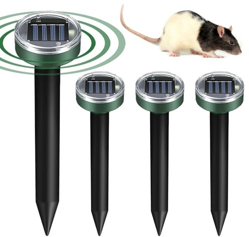 Hillylolly Solar Ultraljud Mole Repellent 4 Stycken Ultraljud Möss Repeller, Solar Ultraljud Mullvadar Jagar Ultraljud, Ultraljud Möss Ultraljud Ultraljud Anti-Avstötande Mullvadar (vänd)