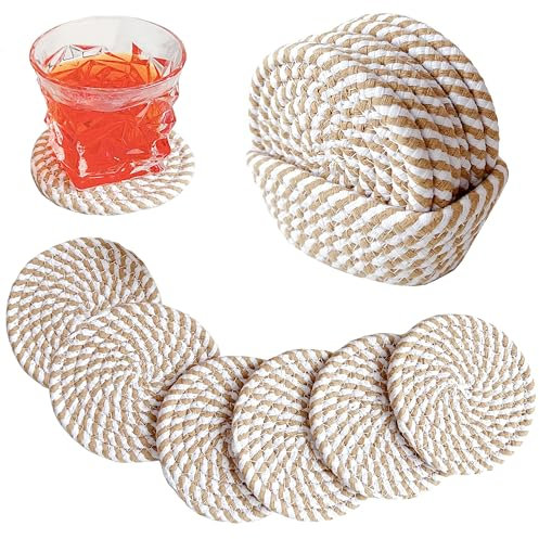 Valdivia Boho Untersetzer Gläser mit Ablagekorb, Handgefertigte Baumwolle Saugfähige Getränkeuntersetzer für Esstisch, Bars, Küche, Büro, Cafés, Minimalistische Deko Erste Eigene Wohnung Must Haves