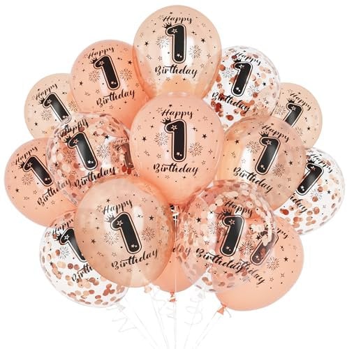 Unisun 1. Geburtstag Luftballons, 1 Jahre Geburtstag Dekorationen für Mädchen, Happy Birthday Rose Gold 1 Jahrestag Ballons Deko für Geburtstag Party Supplies