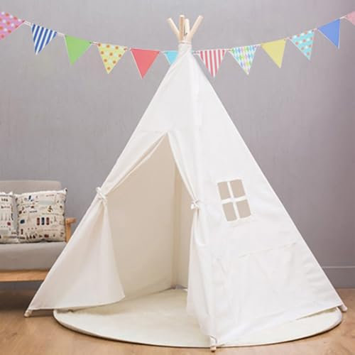 Takezuaa Tipi Zelt für Kinder,Kinder Spielzelte,Kinderzelt für Drinnen Outdoor,Spielzimmer für Mädchen und Jungen,Mehrzweckzelte für den Innen und Außenbereich mit Tragetasche(Weiß)