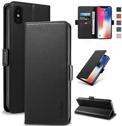 Yunubeyii Wallet Flip Case for iPhone X/XS,Black | RFID Blocking,Luxury PU Leather,Card Holder,Kickstand,Shockproof,Magnetic Phone Cover,Protective Case
