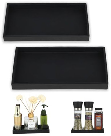 2er Set Deko Tablett für Badezimmer, Schwarz, Silikon, Rechteckig, tablett schwarz rechteckig, tablett Badezimmer, Geeignet für Küche und Bad