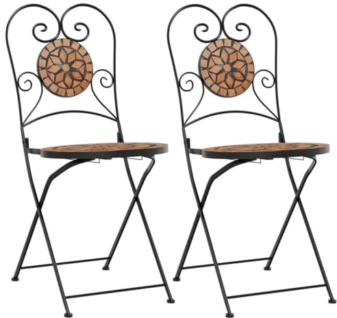 vidaXL Bistrostühle 2 STK., Bistrostuhl Klappbar, Gartenstuhl Klappstuhl Mosaik-Design, Stuhl Gartenmöbel Terrassenstuhl, Terracottarot Keramik