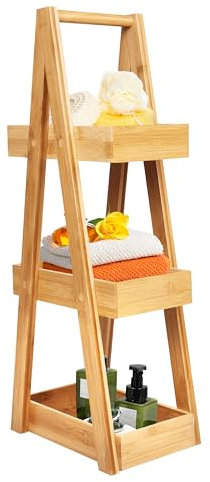 Ribelli Badregal Stehend mit 3 Körben aus 100% Bambus, ca. 26T x 15B x 66H, Holz Regal für Badezimmer, Küche, Wohnzimmer, 510300