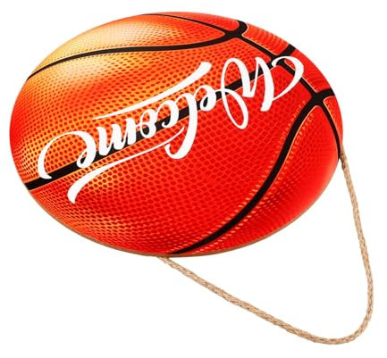 ORFOFE Hanging Welcome Sign Rustic Basketball Plaque for Front Door Decor Farmhouse Style Wall Art for Home Cafe and Restaurant Unforgettable Photo Prop