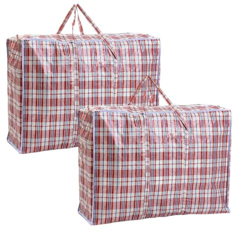 iPEAK Storage Bags Extra Large Heavy Duty Jumbo Laundry Bag Waterproof Dust Resistant Reusable Double Zipper Bag For Moving House Clothing, Wardrobe storage, toys, bedding (2 Red Check)