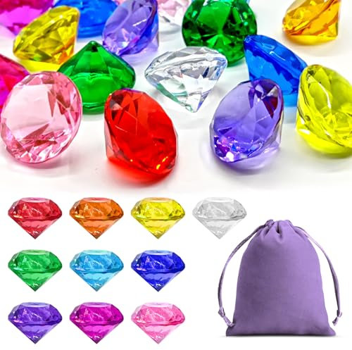 Kisvic Edelsteine für Kinder, Bunte Diamanten, Acryl Edelsteine für Kinder, Multi Designs und Farben, Ideal für Kindergeburtstag (Diamant, 30)