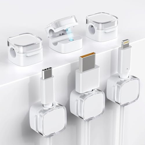 6PCS Ladekabel Magnetische Kabel Organizer Lagerung Halter, 2024 Neue Magnetische Kabel Clips, Kabelhalter Selbstklebend, Kabel Organizer Selbstklebend für Schreibtisch (Weiß)