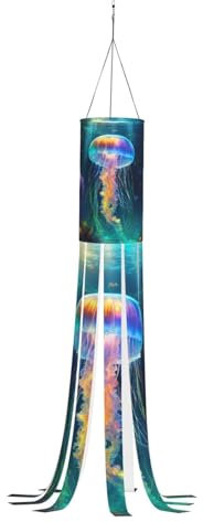 GFXEDSAH Windsäcke mit Quallen-Ozean-Druck, für den Außenbereich, Geister-Windsack bietet einen Spritzer saisonaler Farbe für Ihren Außenbereich