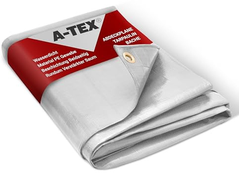 A-TEX® Abdeckplane 260g/m² (Weiß, 5 x 9 m) | Verschiedene Stärken, Größen und Farben wählbar | Plane mit Ösen | Gewebeplane Gartenplane BAU Zelt Holzplane | wasserdicht | reißfest | UV-stabilisiert