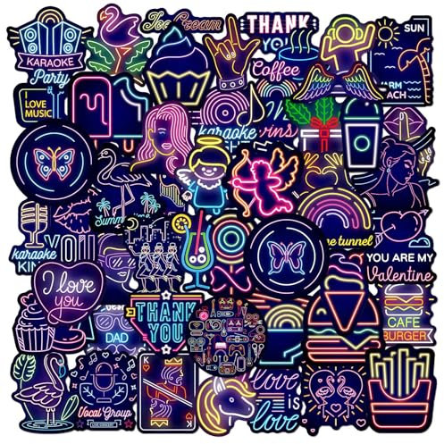 100 Pcs Cool Graffiti Neon Sticker Pack, Cool Neon Stickers, Waterproof Sticker for Laptop Phone Scooter Scrapbook Journal Planner Skate Guitar