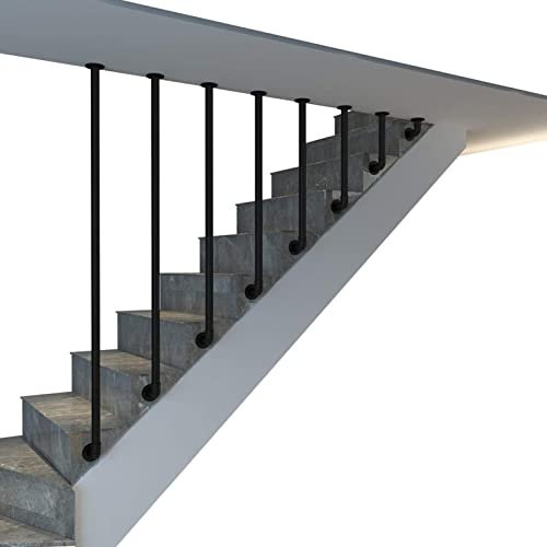 Black Metal Wrought Iron Handrail Kit with Balustrade Posts for Stairs 115cm (45.3inch)