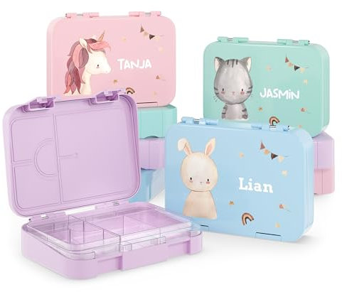 Bärenwerke OT MB 2115 Personalisierte Kinder Brotdose mit Name - Lunchbox mit Fächern und Unterteilung - Geschenkidee