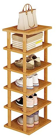 Zapatero estrecho y alto con 6 niveles, organizador de zapatos de esquina vertical, apilable, debajo de la escalera, zapatero, torre de zapatos, soporte hueco para zapatos, zapatero de madera, huevo