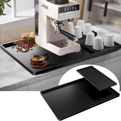 2-in-1 Detachable Silicone Coffee Machine Mat, Silicone Coffee Mat Set,Coffee Mat for Under Coffee Makers, Coffee Machine Tray for Counter Protector with Dish Drying Area 24 * 16 inch