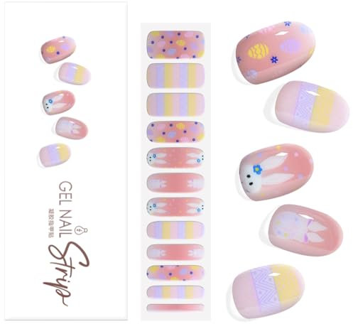 Gel UV Stickers, Nagelsticker, Ostern Gel Nagelfolie Härtend, UV Nagelfolie Selbstklebend Hase Nägelsticker Gellack Wraps Aufkleber Nail Art Strips für Nagel(12PCS)