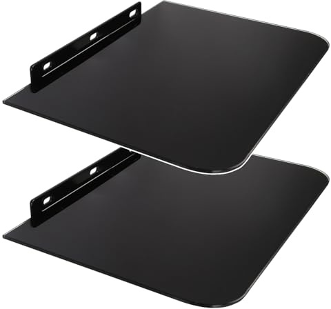 Maclean Wandregal aus gehärtetem Sicherheitsglas und Aluminium | Belastbarkeit bis 10 kg | Wandmontage für HiFi-Anlagen, Konsolen und DVD-Player | Schwarz | MC-738 (2)