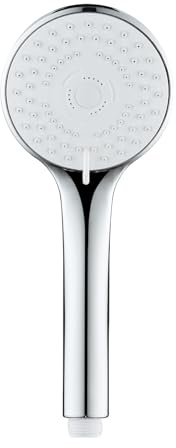 Allstar Duschkopf Mod. Uno Handbrause Universalanschluss Ø 9,5 cm 5 Funktionen für Durchlauferhitzer Kalkreinigung ABS Kunststoff chrom weiß