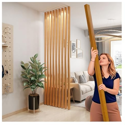 Paravent Raumteiler Innen 10 Pfosten Raumteiler aus Holz, verstellbare Lamellen/Wandpfosten-Trennwand vom Boden bis zur Decke, 200 240 270 cm hoch Sichtschutz Raumtrennung Pfostensäulen für 90-150cm b