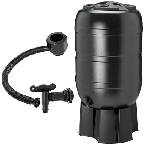210 Litre Large Black Water Butt For Outdoor Gardens | Complete With Stand, Filer, Tap & Lockable Lid
