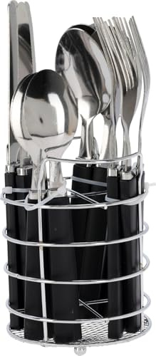 Envenzo Stainless Steel Cutlery Set with Holder 17Pcs – Fork Spoon Teaspoon Knife Tableware Set – 18/0 Steel with PP Handle – Grey/White/Black (Black)