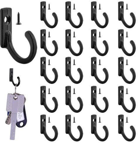JUGUTA 20 Pezzi Ganci Da Parete Per Appendere Ganci In Stile Antico Neri Mini Gancio Singolo Ganci Da Parete Piccoli Con 20 Viti Per Cucina, Bagno, Camera Da Letto E Armadio