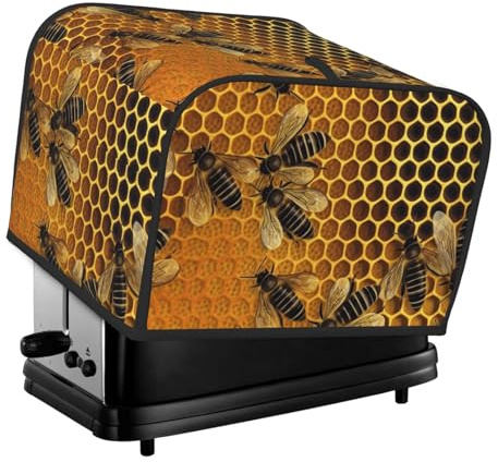 Toaster Covers 4 Slice,Bees On Hive Bread Toaster Oven Cover Dustproof Washable Kitchen Small Appliance Covers Bakeware Protector For Dining Room Home Table Decor Gifts