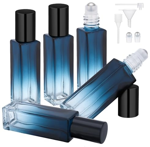Segbeauty Flacon Roll on Vide, 5 Pièces 10ml Roll on Bouteilles en Verre, avec Bille en Acier Inoxydable, Portable, pour Parfums, Voyage (Bleu Dégradé)