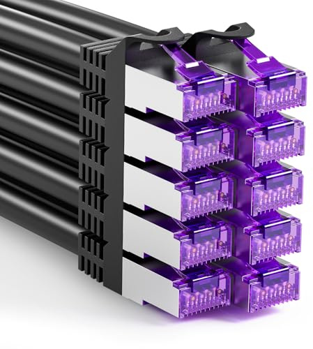 FGB 10 Gbps Patchkabel 3m x10, RJ45 Netzwerkkabel CAT 7 - Schwarz | SFTP PIMF Schirmung, Kupferkabel Ethernet Kabel 300cm, Netzwerkschrank-Organisation, DSL LAN Kabel Kurz CAT7 CAT6 CAT5