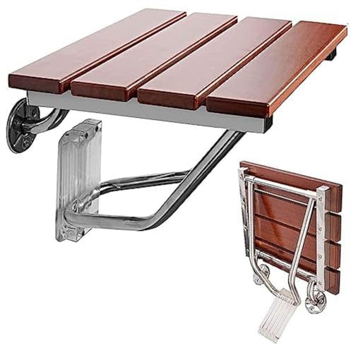 Duschsitz Klappbar Wandmontage Holz, Klappbar Duschstuhl Duschhocker für Senioren Behinderte, Badhocker Klappbar Holz Wand Duschklappsitz 150 Kg Platzsparend für Badezimmer