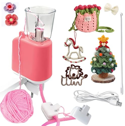 Vurlexat French Knitting Machine, Electric I-Cord Knitting Wool Kit, Automatic Mill i-Cord Knitter Swift Knit Wool for DIY Crochet Craft Projects for Adults & Children(Pink)