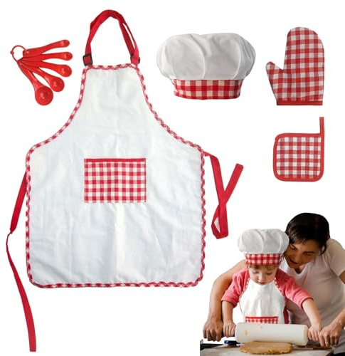Chef Apron Set - Baking Costume, Apron, Hat, Mittens, Insulation Mat, Spoons, Creative Outfit For Kids | Kitchen Career Activity