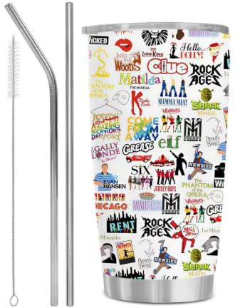 Onperpoe Musical Theatre Gifts Cup, 20oz Stainless Steel Tumbler with Lid and Straws, Insulated Travel Mug Tumbler, Unique Broadway Gifts for Musical Theatre Lovers