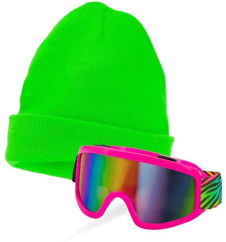 Goldschmidt Party Skibrille und Beanie Mütze Set für Erwachsene Party Partybrille Apresski Fasching Karneval