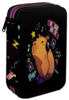 Goldkids - Federmäppchen 3 Fächer - Mäppchen für Mädchen und Jungen - Federmappe 3-Fach Federtasche Gefüllte Schüleretui Schulmäppchen - Wasserschwein Motiv