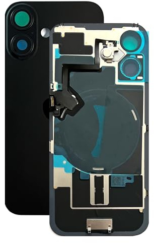 SVV Coque arrière, couvercle de batterie compatible avec iPhone 16 Plus + Prémonté : avec câble flexible QI/NFC, aimant, support en métal, anneaux de caméra, etc. Exactement comme sur la photo. Verre