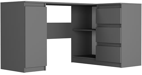 Framire Schreibtisch N-12 Anthrazit 150x76x87 cm – großer Computertisch mit 3 Schubladen, Schreibtisch für Schlafzimmer, Wohnzimmer & Studio, Modern N-12
