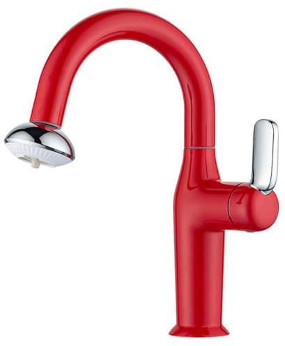 Kitchen Mixer Tap with Pull Out Spray Gooseneck Single Lever Sink Taps for Kitchen Brass,red