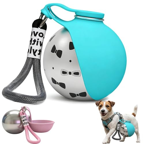 Bottiglia d'acqua portatile 2-in-1 per cani — Bevitore per animali in acciaio inossidabile a tenuta stagna con ciotola in silicone — Ideale per passeggiate, escursioni e viaggi — Design compatto, adat
