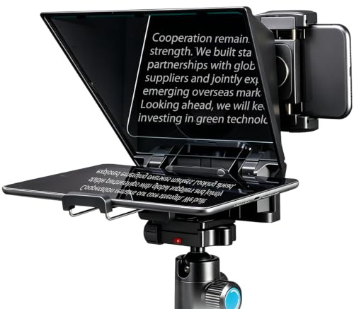 Teleprompter für Smartphone Tablet DSLR-Kamera, Mit Fernbedienung | App Steuerung, Weitwinkelobjektiv für Bis Zu 10 Zoll, Kompatibel mit iOS mit Android, Für Live-Streaming Videoaufnahme