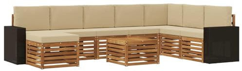 vidaXL Outdoor-Sofagarnitur mit Kissen 9 pcs Natur und Beige, Garten-Sofa, modernes Outdoor-Sofa, langlebige Lounge-Ausstattung für entspannende Terrassensitze