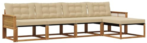 vidaXL Outdoor-Sofagarnitur mit Kissen 5 pcs Natur und Beige, Garten, moderner, langlebiger Outdoor-Sofa, Sessel-Ecke, Lounge-Möbel, Terrasse Set