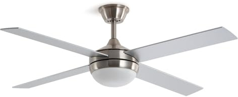 LEDKIA LIGHTING Navy Evo Deckenventilator Nickel mit Integriertem Licht, Leiser und Effizienter DC Motor 30W, 4 Flügel, 6 Geschwindigkeiten, 132 cm, Fernbedienung