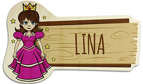 Türschild aus Holz mit Namen Lina - Motiv Prinzessin - Namensschild, Holzschild, Kinderzimmer-Schild